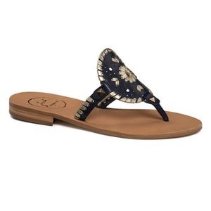 Jack Rogers Navy Platinum Georgica Sandals Leather